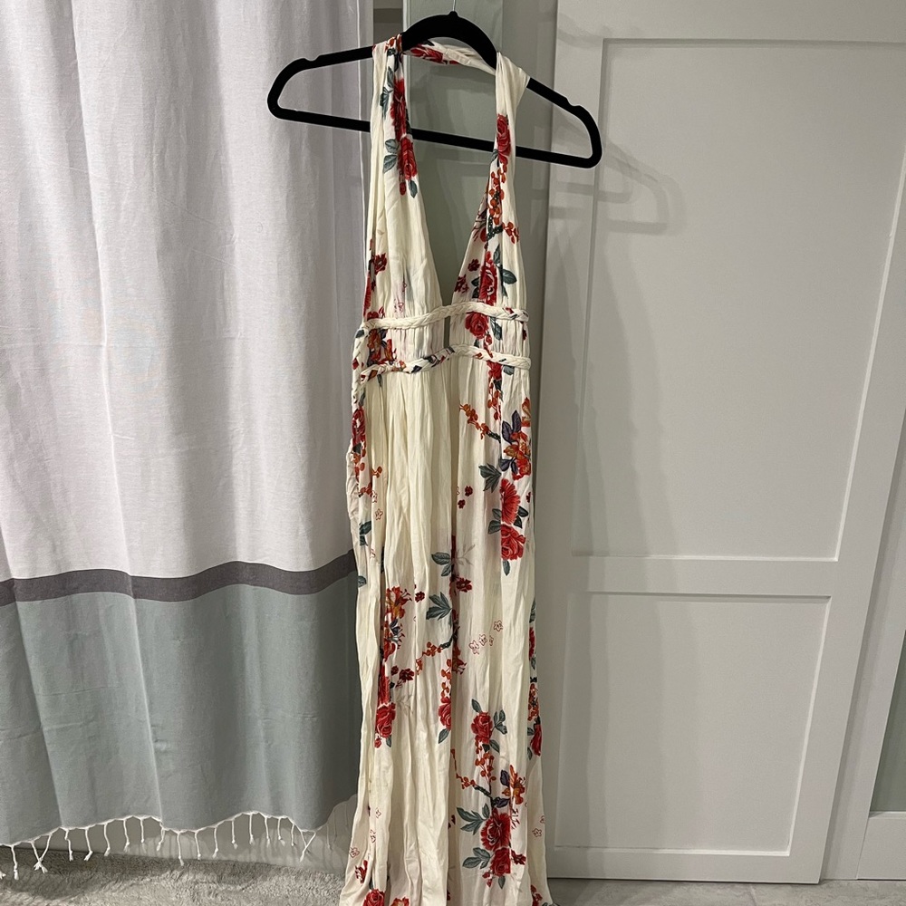 White Floral Halter Maxi Dress